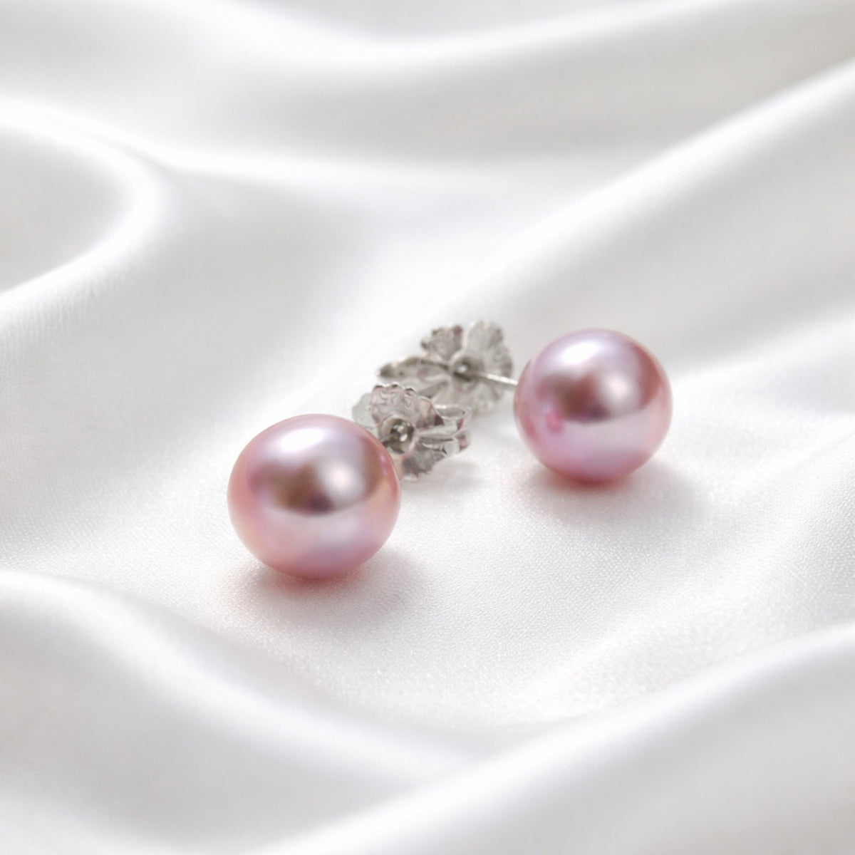 10mm Button Freshwater Pearl Sterling Silver Stud Earrings — 02