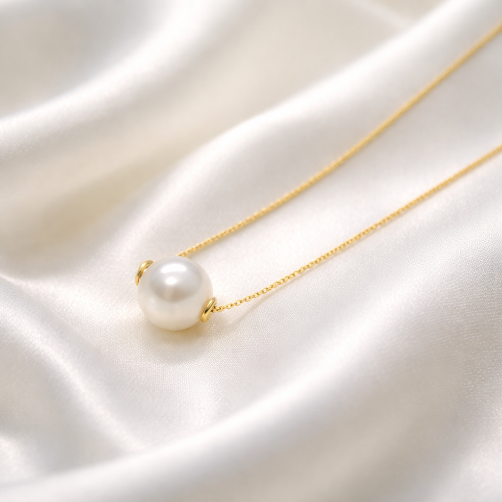 Single Round Freshwater Pearl Floating Chain Necklace
