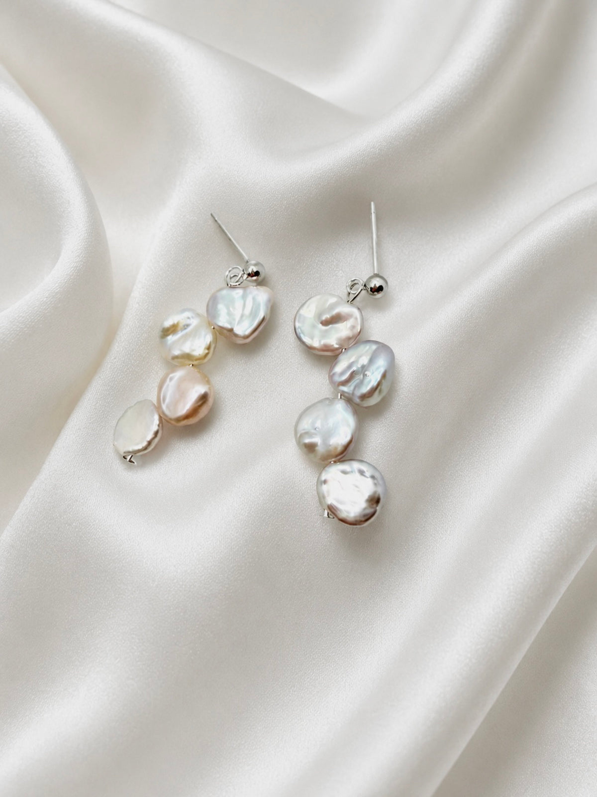 Keshi Collection – Necklace & Earrings Set — earrings satin flatlay angle