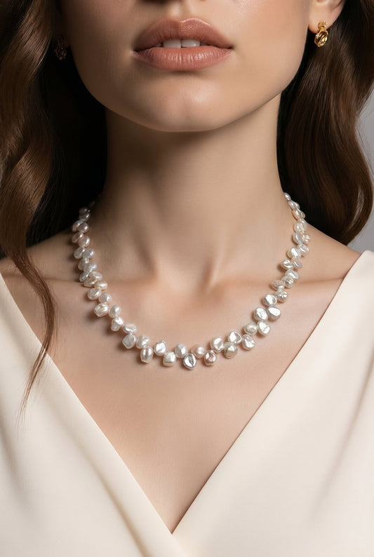 Keshi Freshwater Pearl Necklace in Sterling Silver — 01
