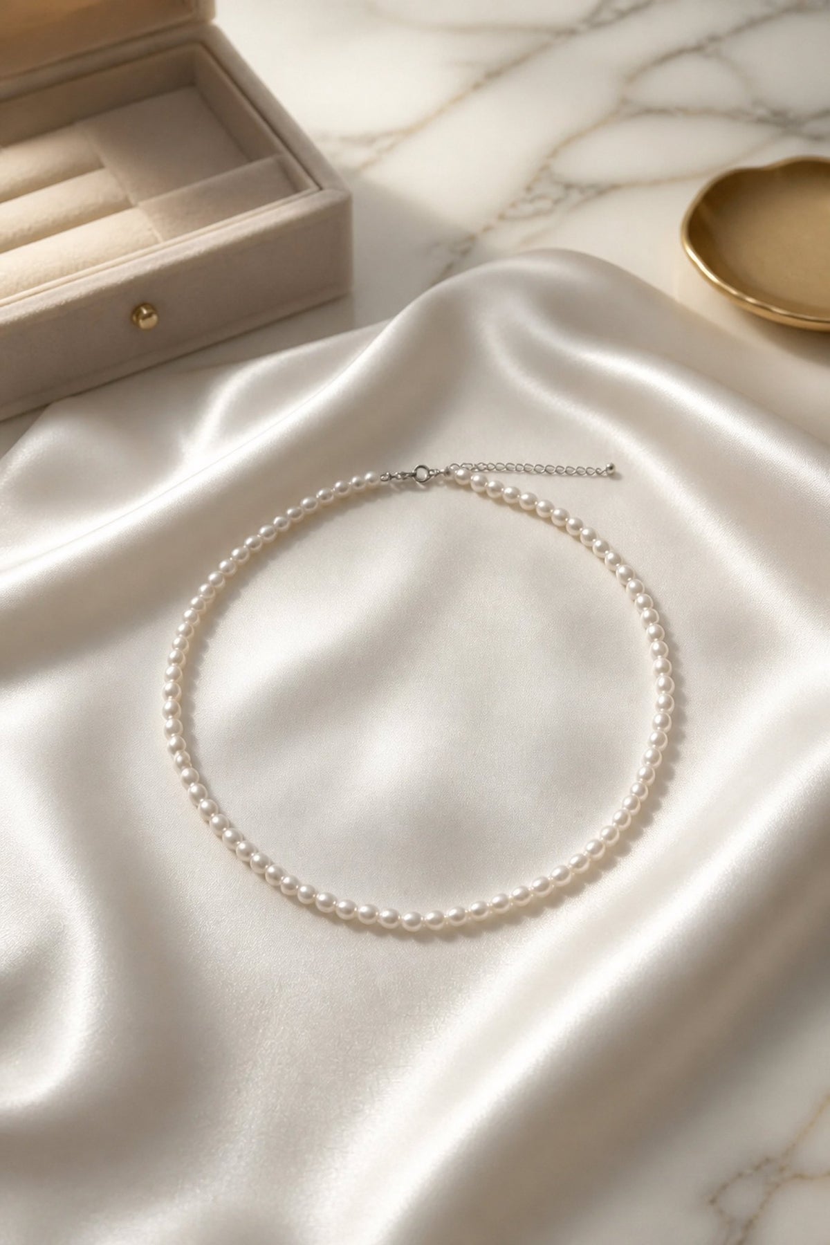 Dainty Oval Freshwater Pearl Necklace in Sterling Silver - A Timeless Gift — 01