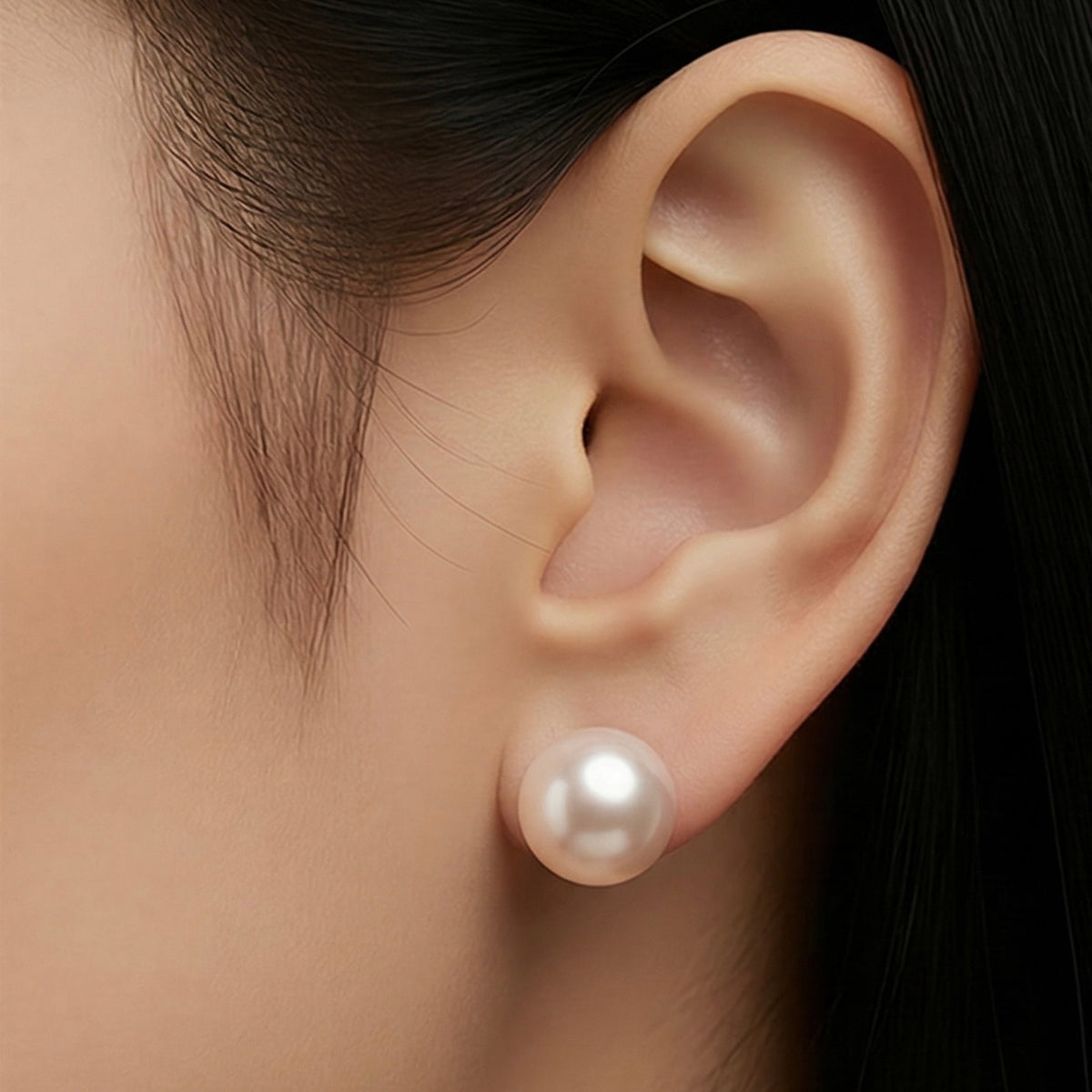 12mm Button Freshwater Pearl Sterling Silver Earrings — 01