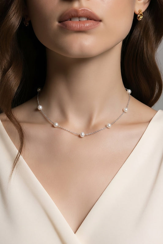 Freshwater Pearl Chain Necklace in Sterling Silver — 01