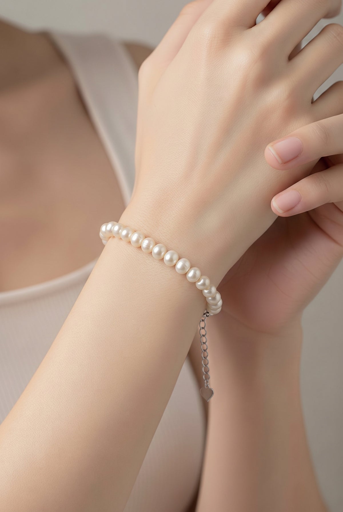 5mm Round Freshwater Pearl Sterling Silver Bracelet — 01