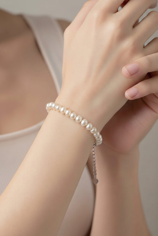 5mm Round Freshwater Pearl Sterling Silver Bracelet — 01