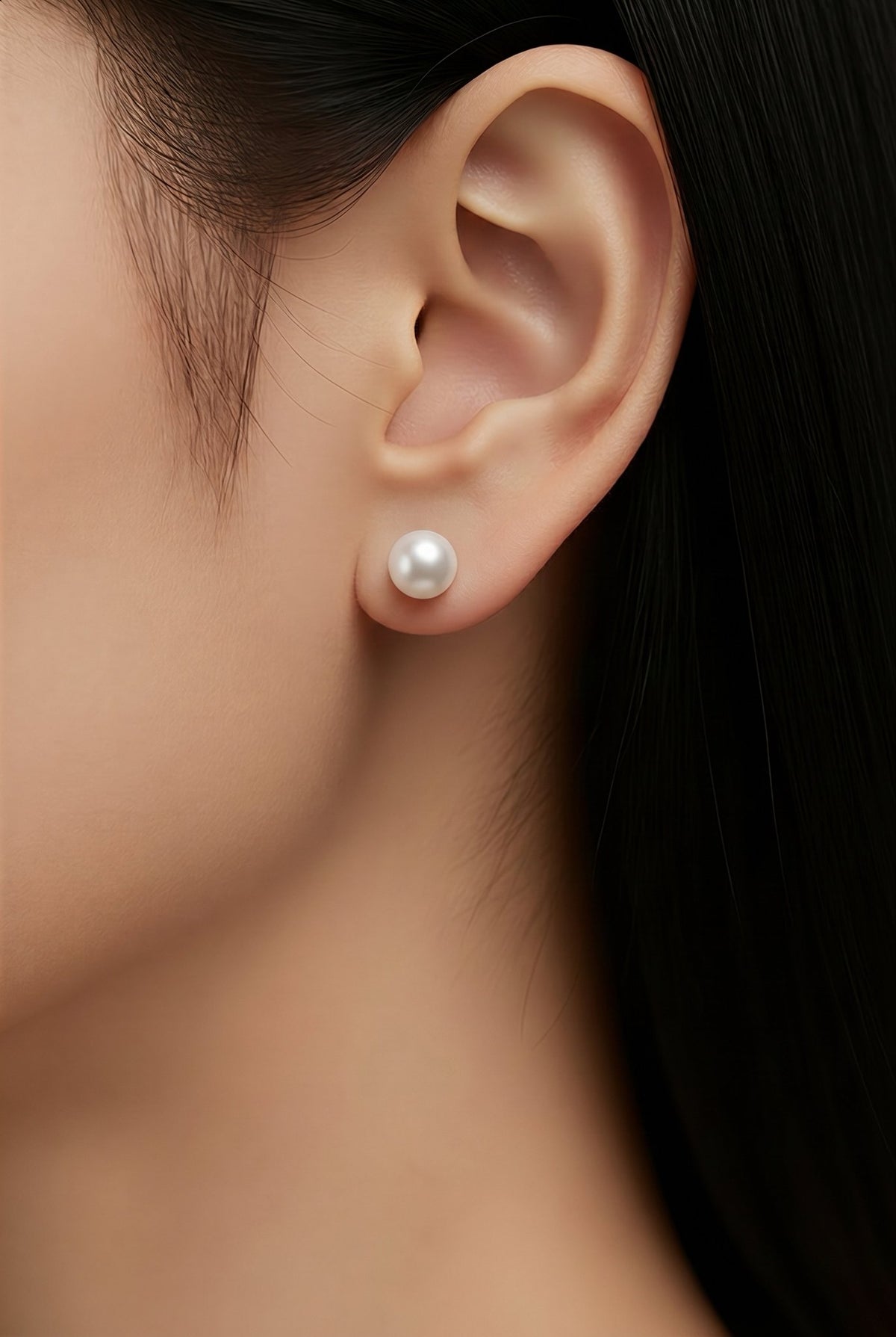 8mm Button Freshwater Pearl Sterling Silver Stud Earrings — 01