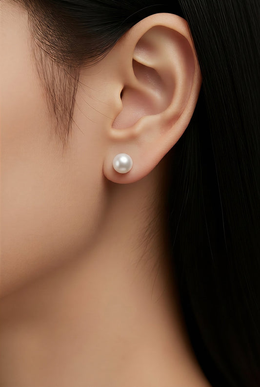 8mm Button Freshwater Pearl Sterling Silver Stud Earrings — 01