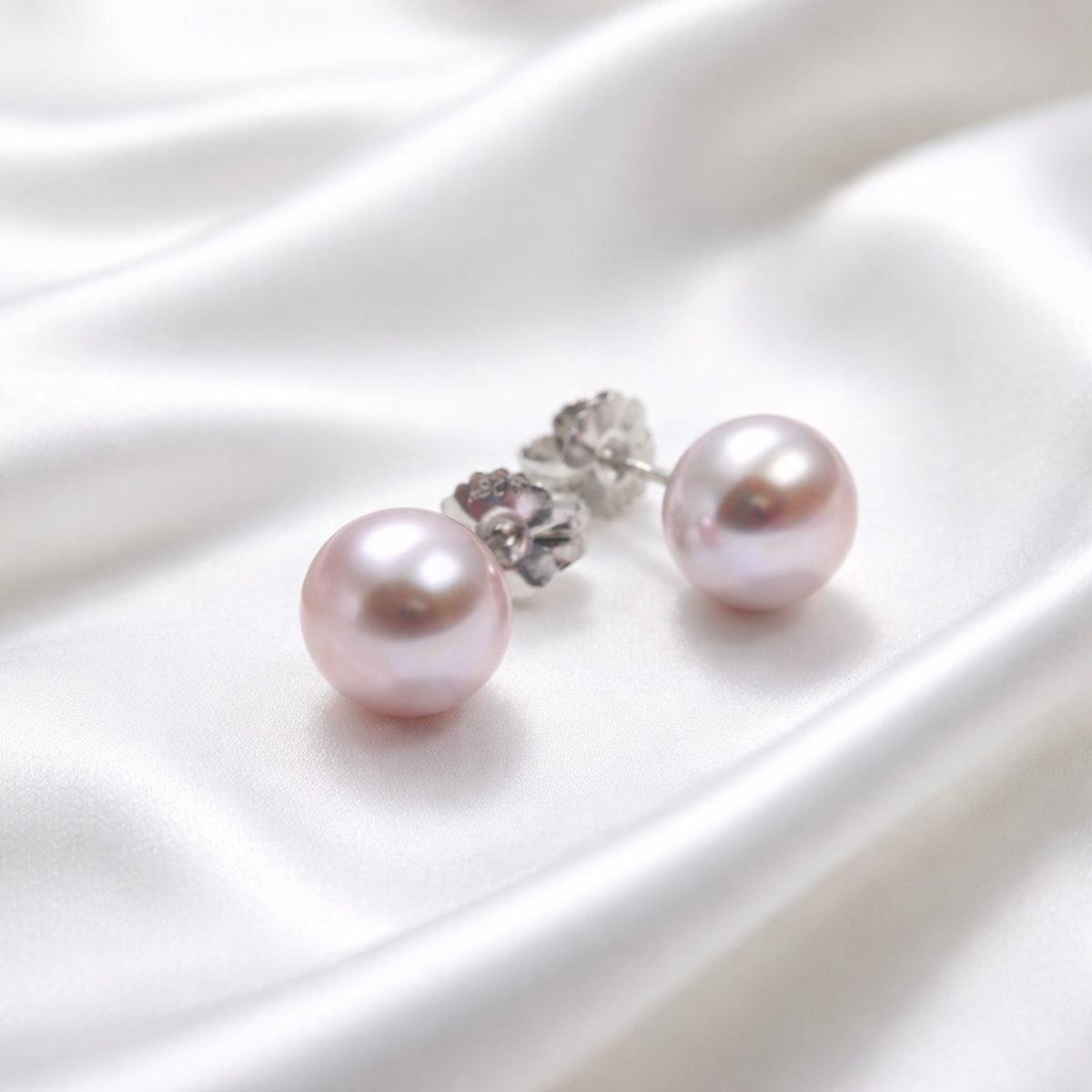 12mm Button Freshwater Pearl Sterling Silver Earrings — 02