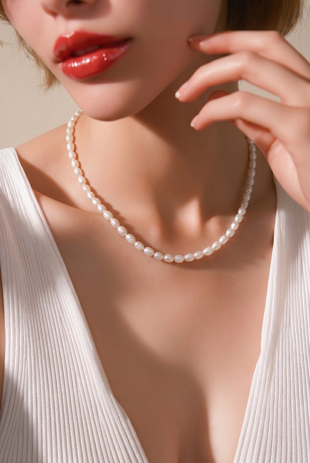 Dainty Oval Freshwater Pearl Necklace in Sterling Silver - A Timeless Gift — 02