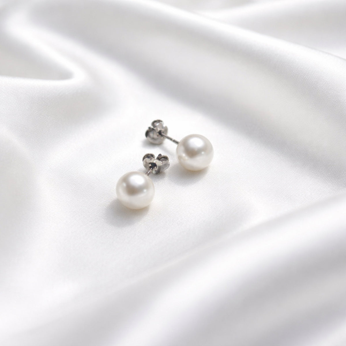 8mm Button Freshwater Pearl Sterling Silver Stud Earrings — 02