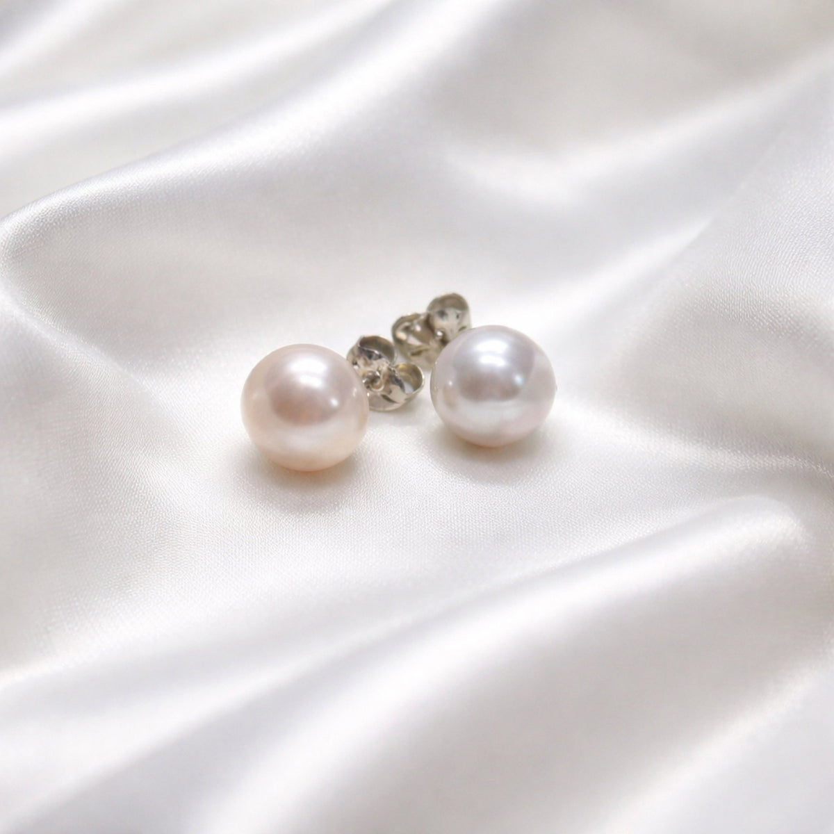 12mm Button Freshwater Pearl Sterling Silver Earrings — 03