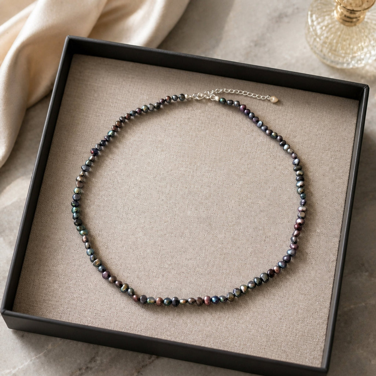 Black irregular freshwater pearl necklace in sterling silver — 03