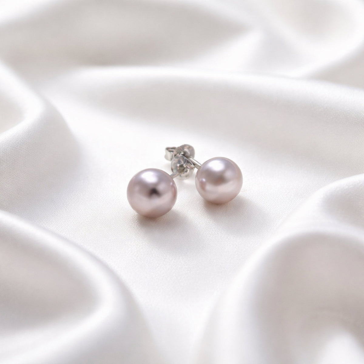 8mm Button Freshwater Pearl Sterling Silver Stud Earrings — 03