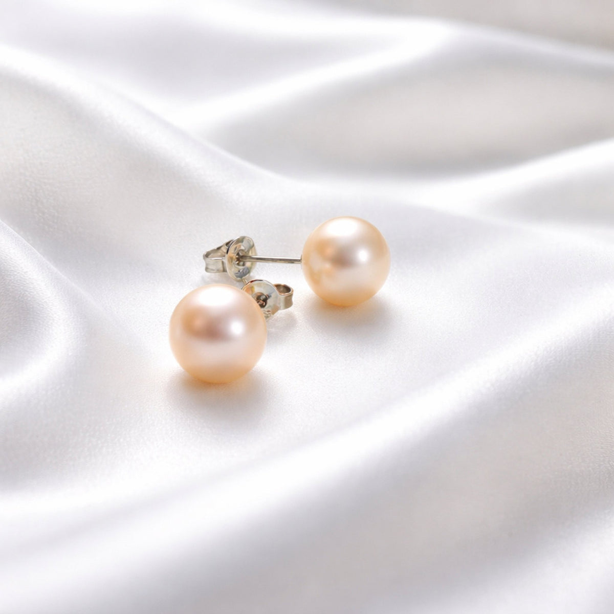 8mm Button Freshwater Pearl Sterling Silver Stud Earrings — 04