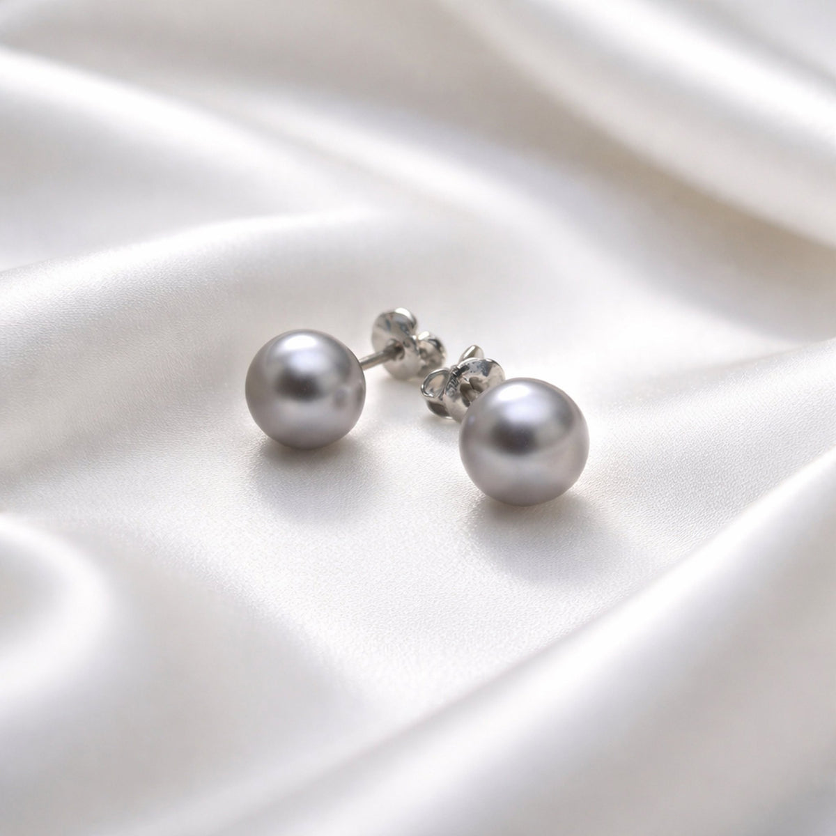 8mm Button Freshwater Pearl Sterling Silver Stud Earrings — 05