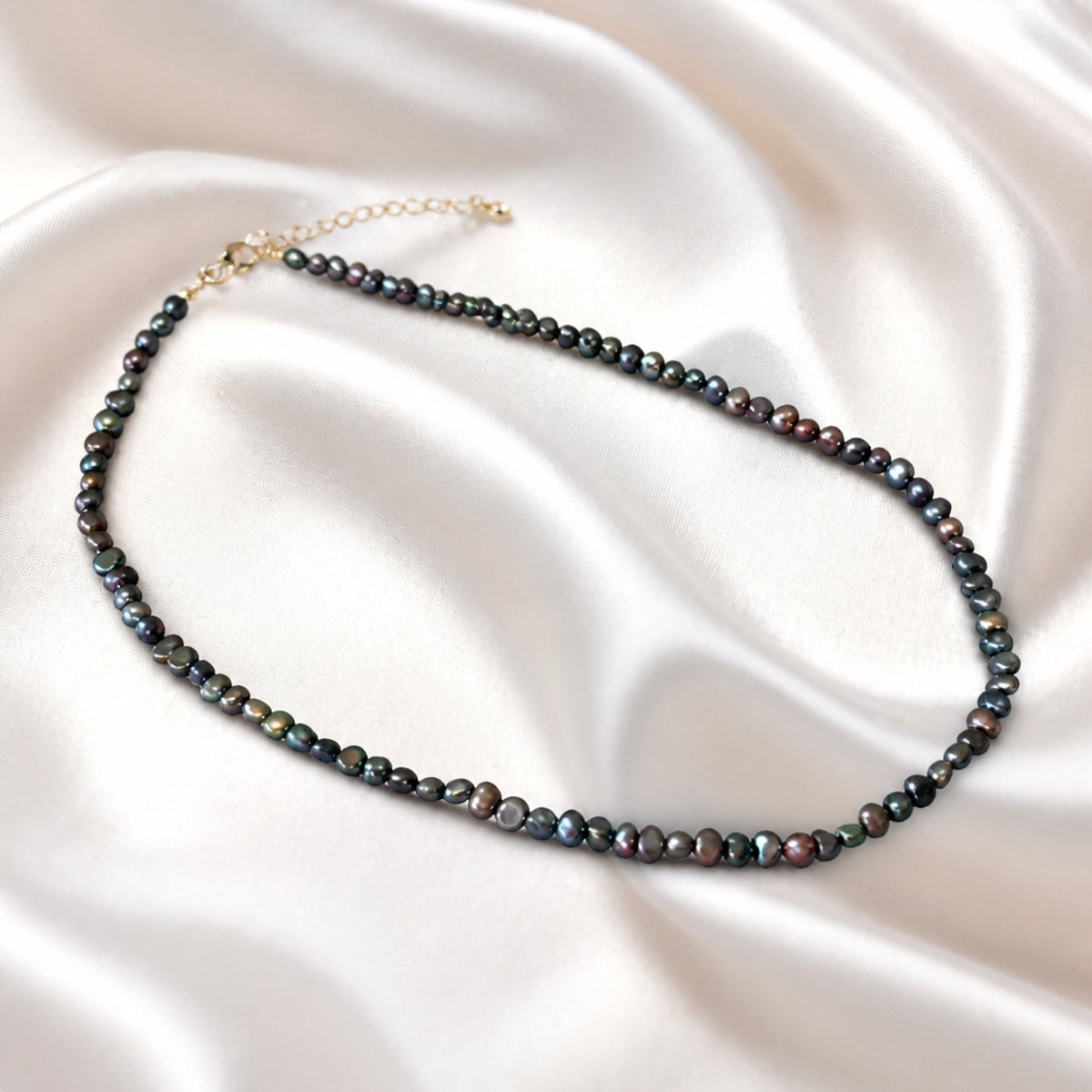 Black irregular freshwater pearl necklace in sterling silver — 05