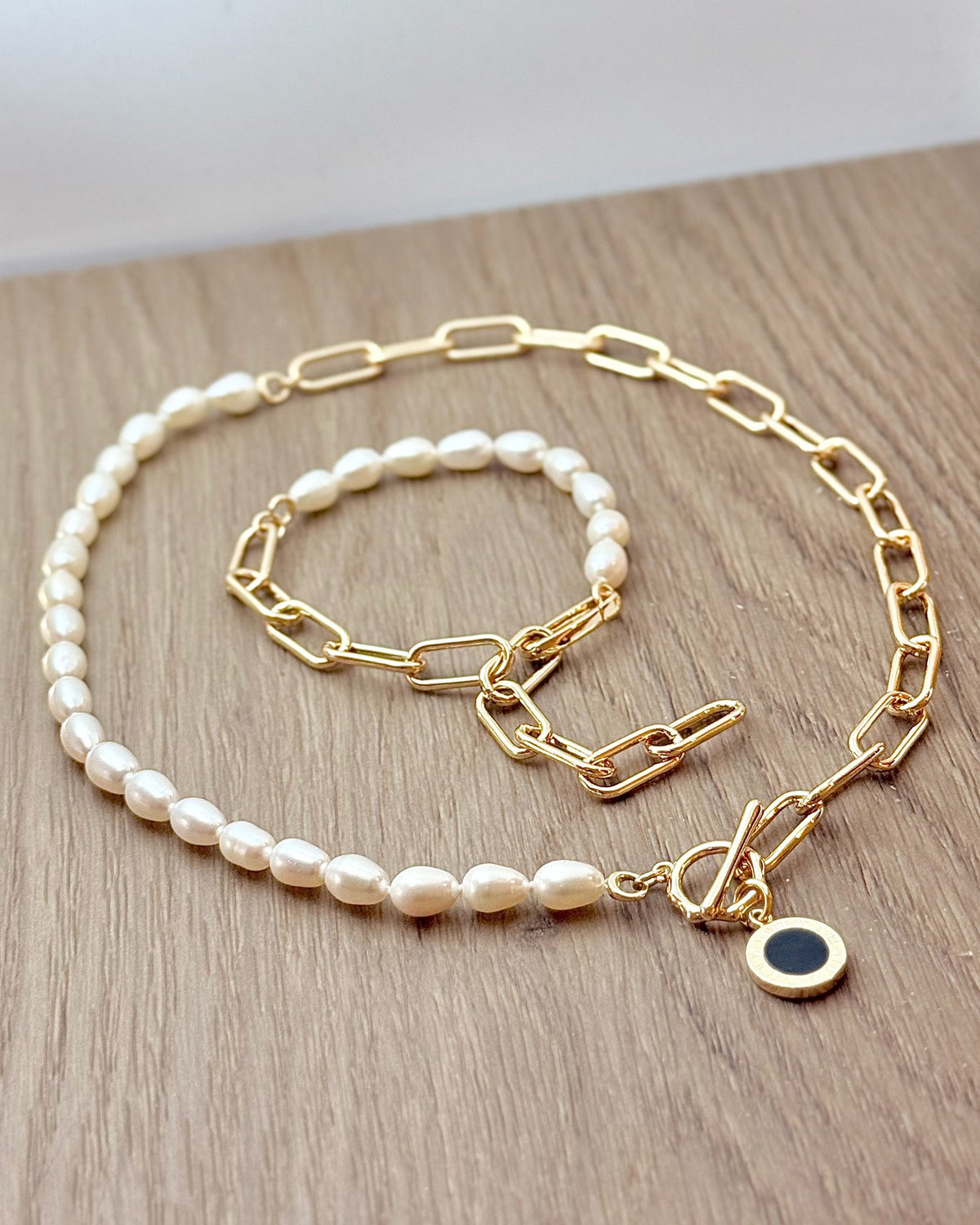 Freshwater Pearl and Abalone Shell Pendant with Gold Plated Chain — 05