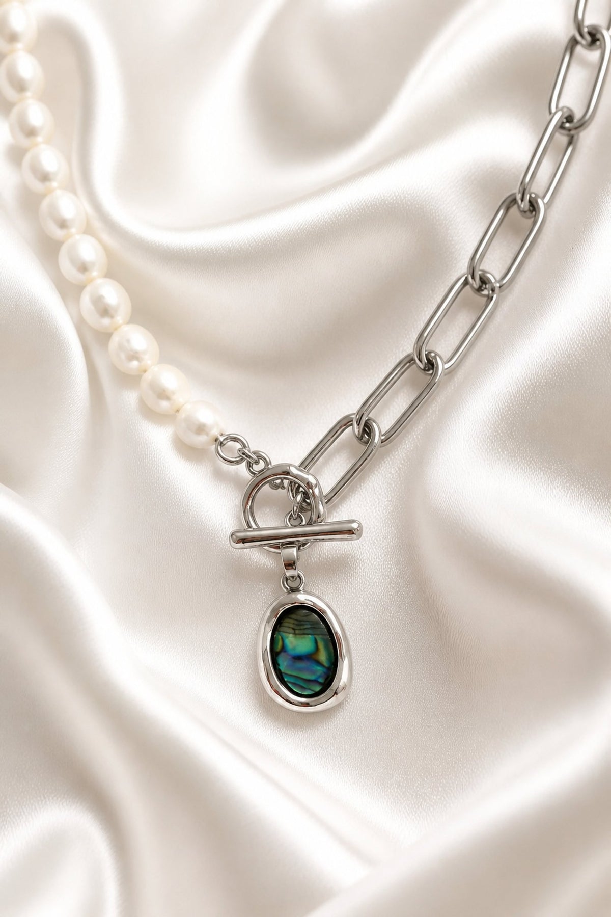 Freshwater Pearl and Abalone Shell Pendant with Gold Plated Chain — 06