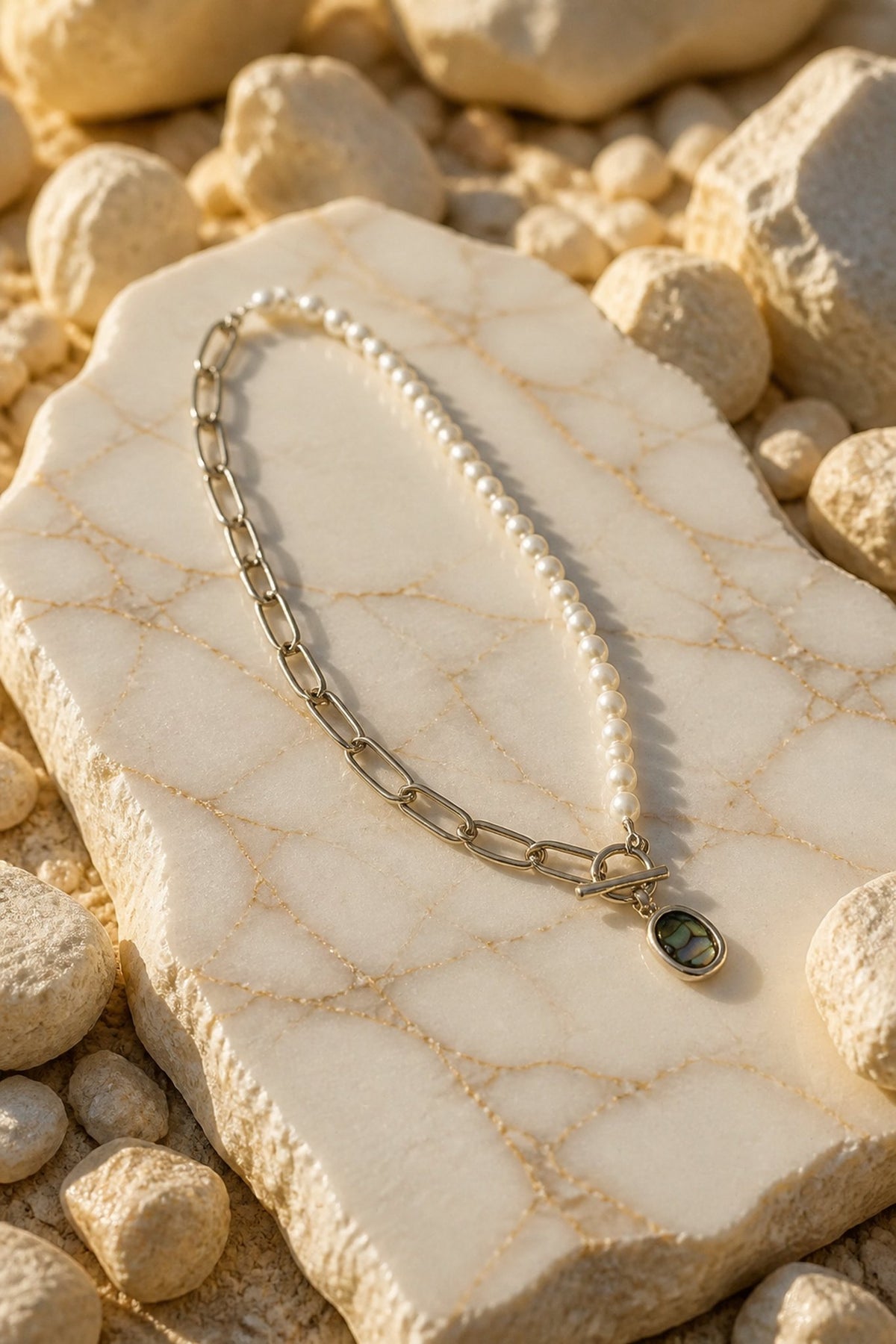 Freshwater Pearl and Abalone Shell Pendant with Gold Plated Chain — 07
