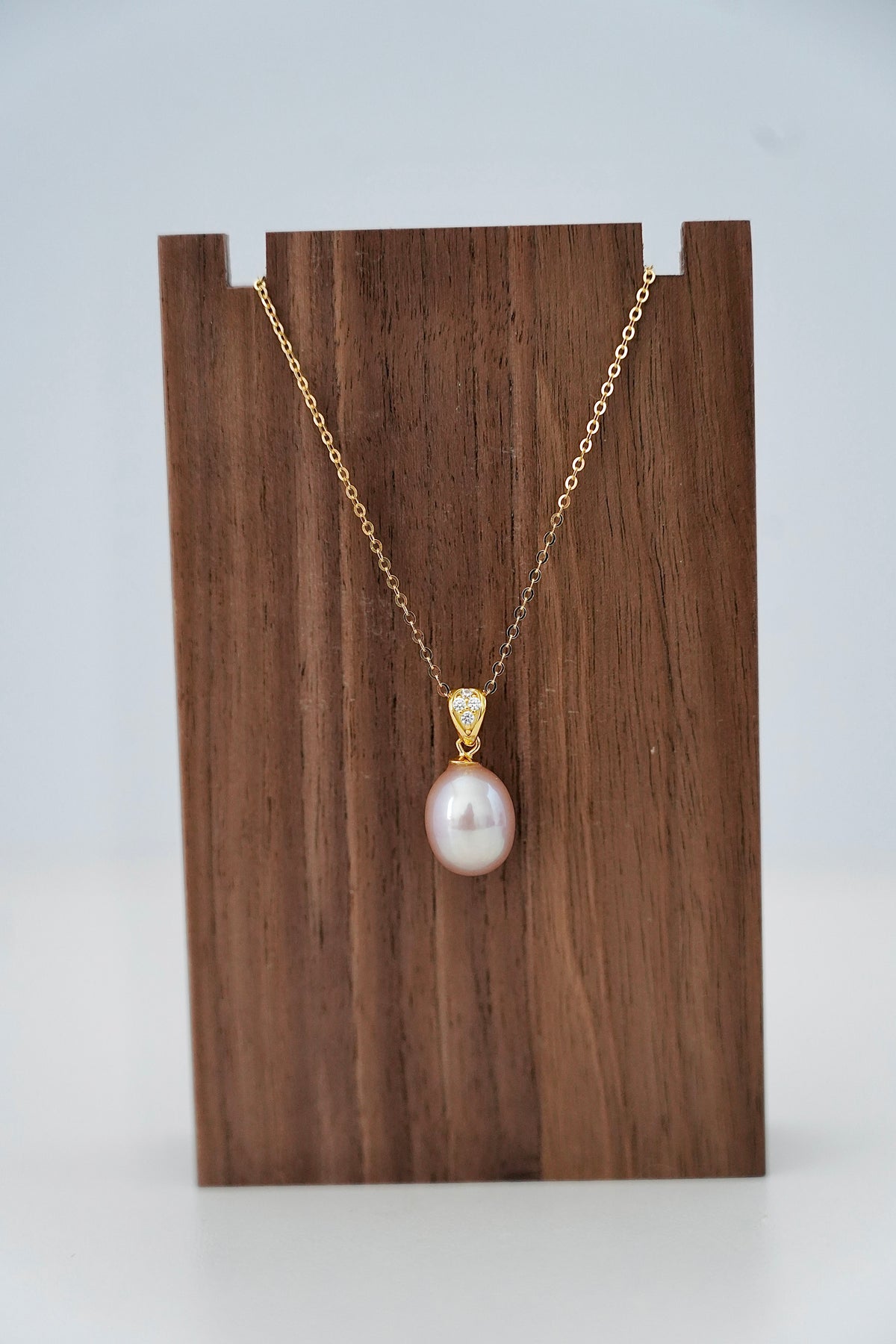 Oval Freshwater Pearl & CZ Pendant Necklace