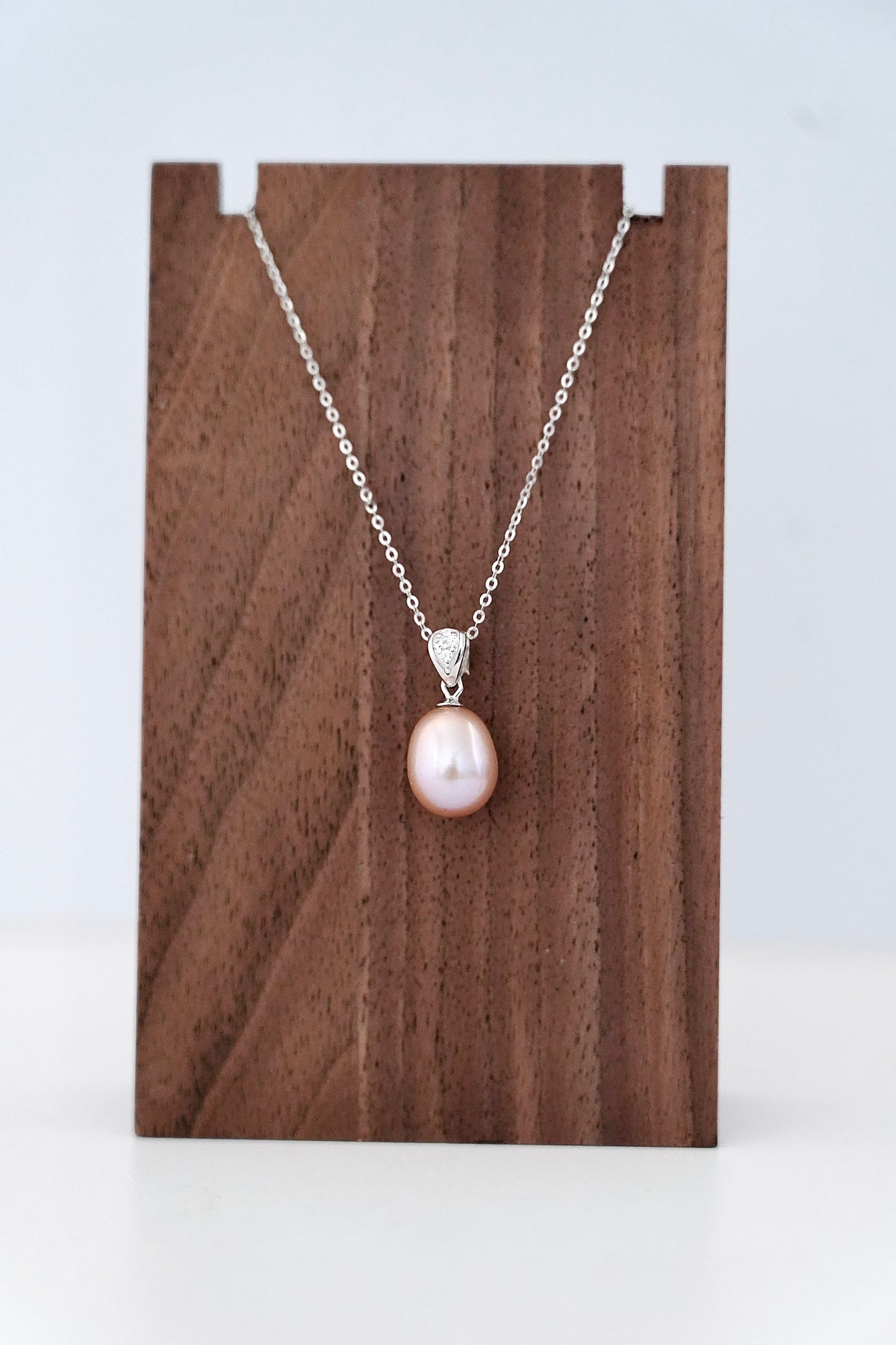 Oval Freshwater Pearl & CZ Pendant Necklace