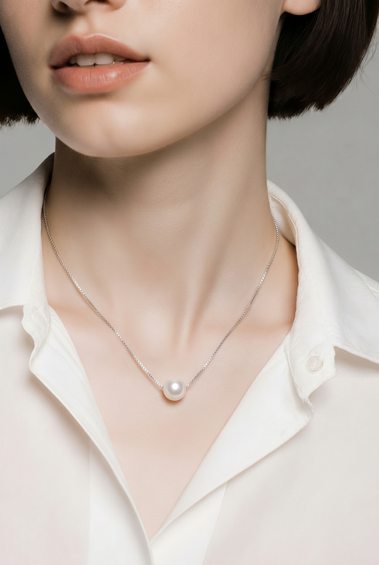 Single Round Freshwater Pearl Floating Chain Necklace