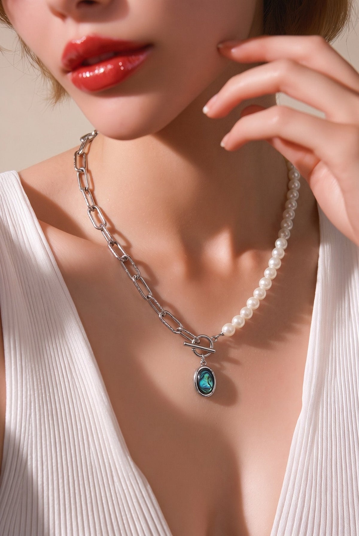Freshwater Pearl & Abalone Shell Pendant – Silver