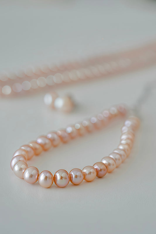Pink Round Freshwater Pearl Bracelet – Sterling Silver